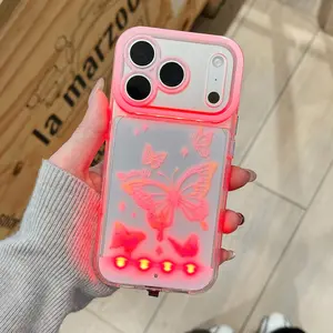 Voice-Activated Illuminating Pink Butterfly Phone Case, featuring a personalized and unique call light design, for iPhone 17ProMax/16ProMax/15ProMax. A stylish protective case with a distinctive design perfect for daily use, offering reliable protection.