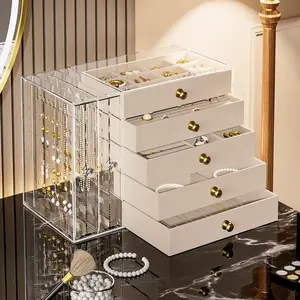 5-Layer Large Capacity Jewelry Storage Box, Transparent Lid and Drawer, Faux Fur Lining, Multi-Compartment for Necklaces, Rings, Earrings, Bracelets