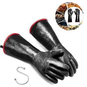 Extreme Heat Resistant Gloves for Grill BBQ Waterproof Long Sleeve Pit Grill Gloves for Fryer Baking Oven Smoker Fireproof Oil Resistant Neoprene Coating