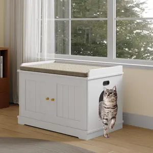 Cat Litter Box Enclosure Hidden Litter Box Cabinet with Wooden Barn Door, End Table Style Indoor Cat House