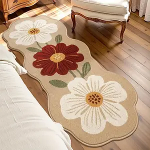 Vintage Simple Bedroom rug, Floral Print Runner Rug, Non-Slip Entrance Rug, Easy to Clean,  Soft Carpet and Rugs, Foldable, Easy Care And Washable, Suitable For Living Room, Kitchen, Bathroom, Bedside Decor-Home Decoration
