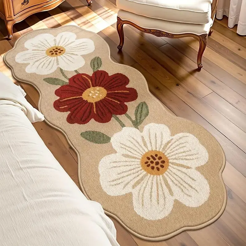 Vintage Bedroom rug, Floral Print Runner Rug, Non-Slip Entrance Rug, Easy to Clean, Soft Carpet and Rugs, Foldable, Easy Care And Washable, Suitable For Living Room, Kitchen, Bathroom, Bedside Decor, Home Decorative Rug, Home Decoration
