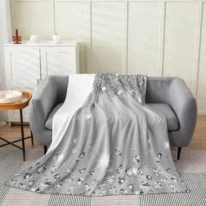 Silver Plush Throw Blanket(No),Bling Party Decorations Grey Flannel Fleece Blanket,Diamond and Jewelry All Season Bed Blanket