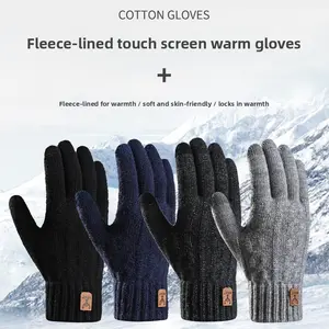 Winter thermal gloves touch screen fleece thickened knitted gloves cold-proof camel wool men's gloves