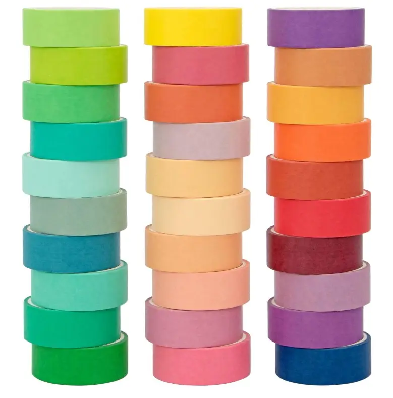 Washi Tape Set 30 Rolls, Decorative, Colored , Scrapbook, Craft Tape for Scrapbook Supplies, Journaling, Washy, Washy-Tape