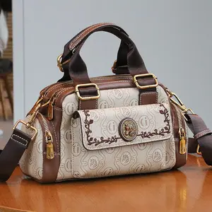 Vintage Embossed Faux Leather Boston city real Bag Equestrian Style Satchel Purse luxury designer