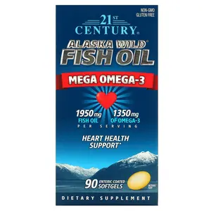 21st Century Alaska Wild Fish Oil, Mega Omega 3, 90 Enteric Coated Softgels