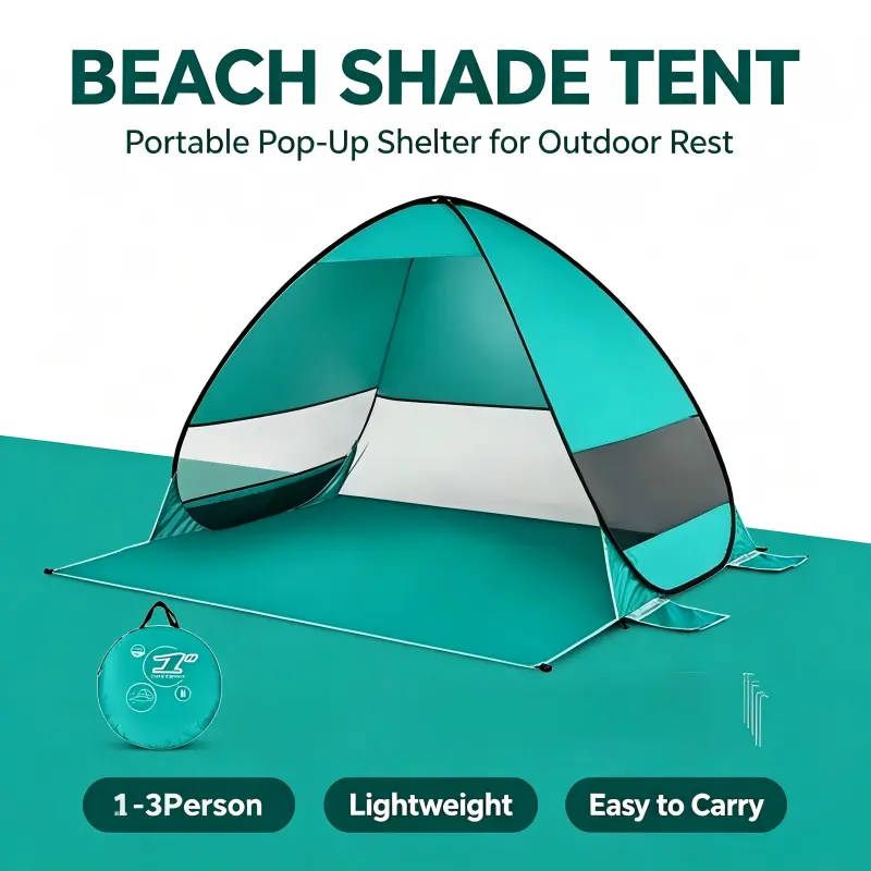 Beach Tent for 1-3 People - Large, UPF 50+ Anti-UV, Easy Setup, Extended Floor, Mesh Windows, Portable Camping Tent
