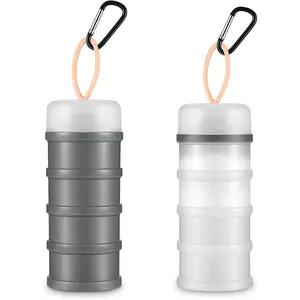 2 Pcs Protein Container with Funnels Stand, 4 Stackable Leakproof Protein Powder Dispenser, Portable Keychain Powder Container for Workout, Fitness, Travel(Gray, White)