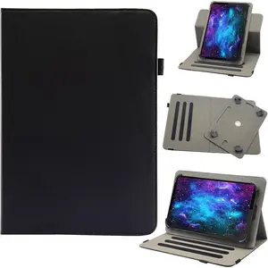 Universal 10 10.1 Inch Android Tablet Case, Revvl Tab 2 Case,  360  Rotating Multi-Angle Viewing Stand PU Leather Cover for 9.5-11 Inch Tablet, Black