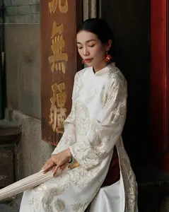 Giai Nhan Premium Ao Dai - White Wormsilk [Traditional cut]