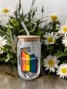 Customizable Bamboo Cup with Glass Straw & Pride Stickers - Personalized Drinkware for Daily Hydration or Special Events