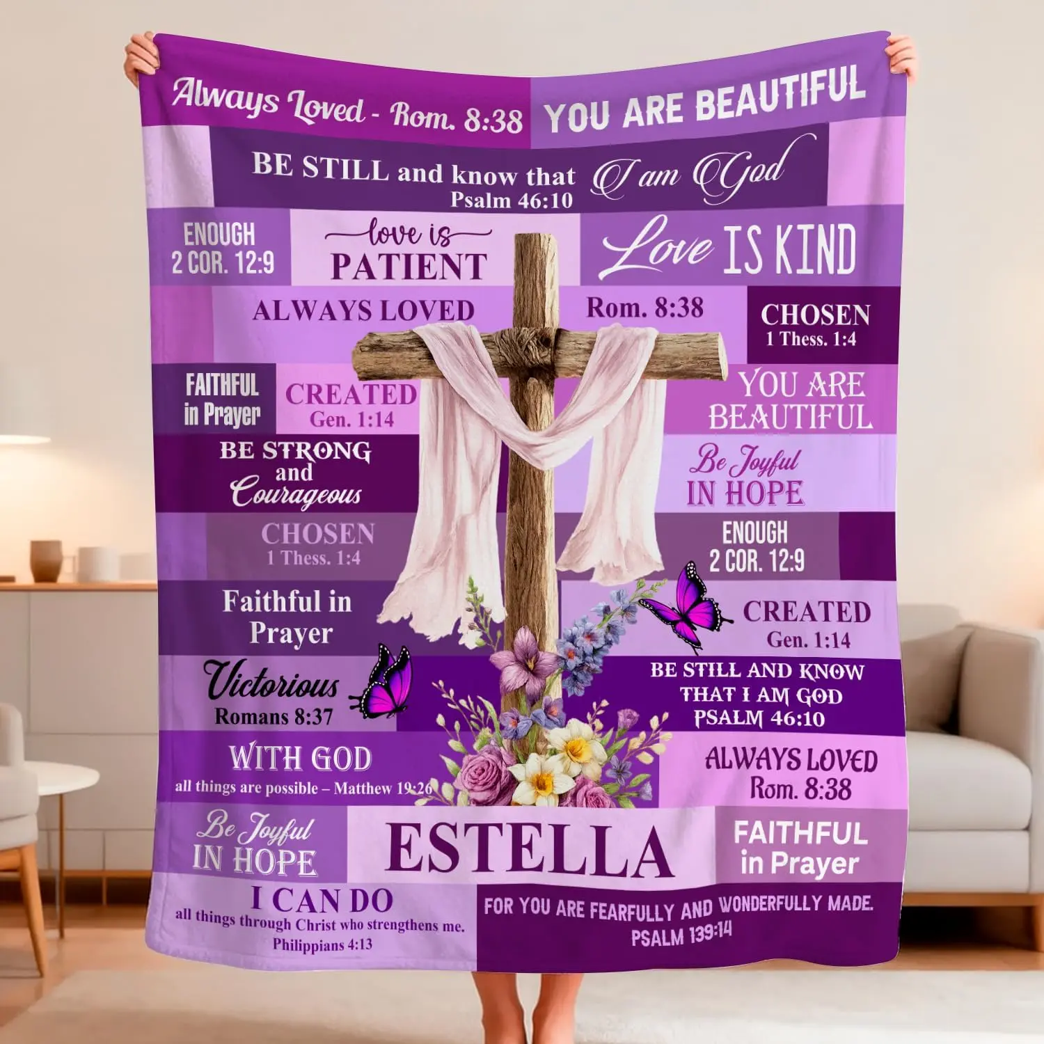 Personalized Christian Floral Print Blanket - Custom Bible Verse Soft Fabric Throw, Grandma Gift for Women (Mother's Day)