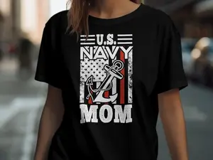 U.S. Navy Mom T-Shirt, Patriotic Anchor Graphic Tee, USA Flag Design Shirt, Proud Navy Mother's Apparel, US Navy Family Shirt