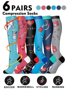 Compression Socks, Athletic Socks for Men & Women, 20-30mmhg Knee High Design, Running Performance Recovery, 6 Pairs for Circulation Support