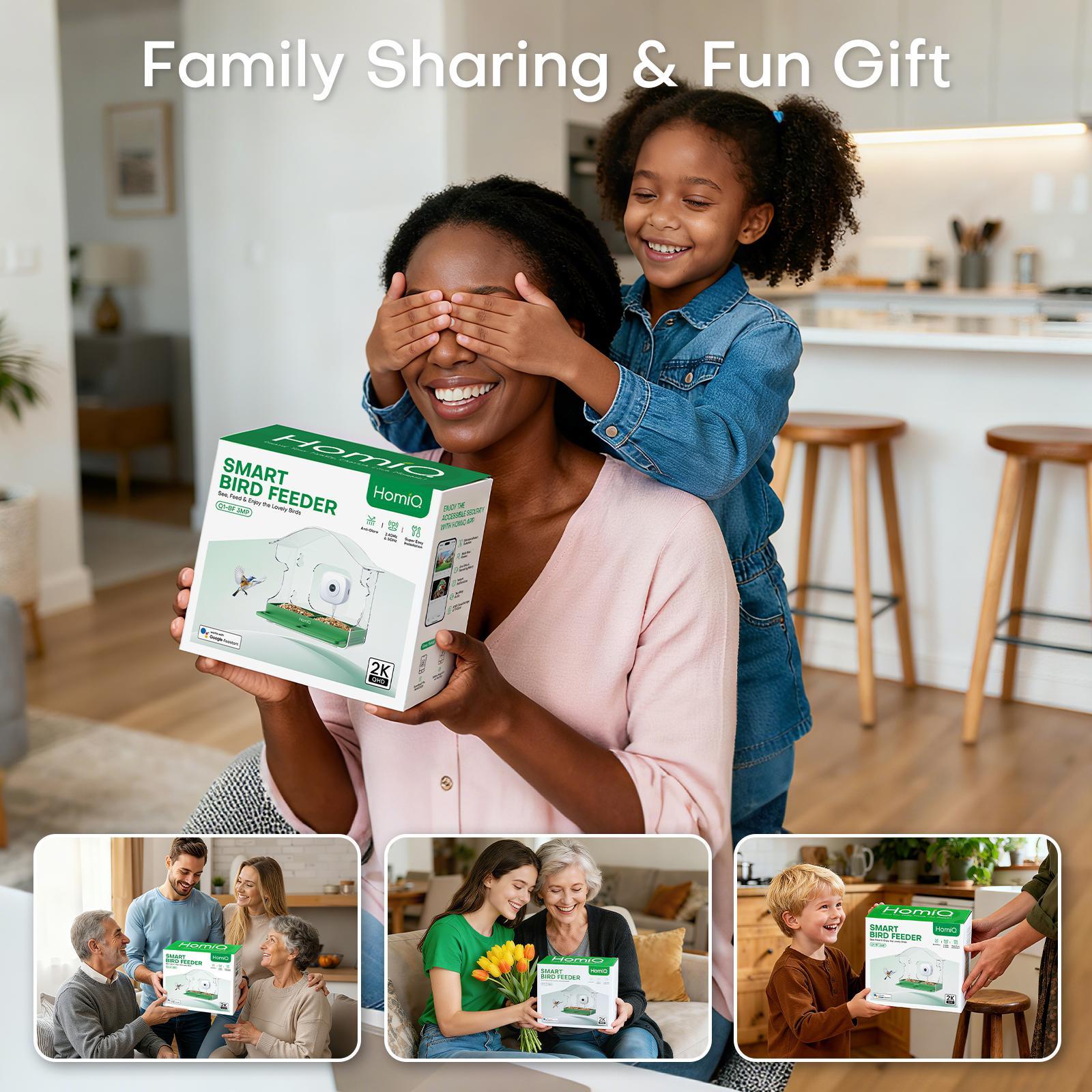 HomiQ Ai Smart Window Bird Feeder with 2K AI Camera – Auto Bird Species Recognition & Instant Alerts, Strong Acrylic, Starlight Night Vision, Anti-Glare, 5GHz WiFi, 24/7 Recording – Great Gift for Kids & Bird Lovers