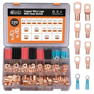 220 count   Ends Kit,AWG 2/4/6/8/12 Copper Lugs,Heavy Duty Wire lugs, Ring Terminal Connectors with 3:1 Heat Shrink Tube & Storage Box