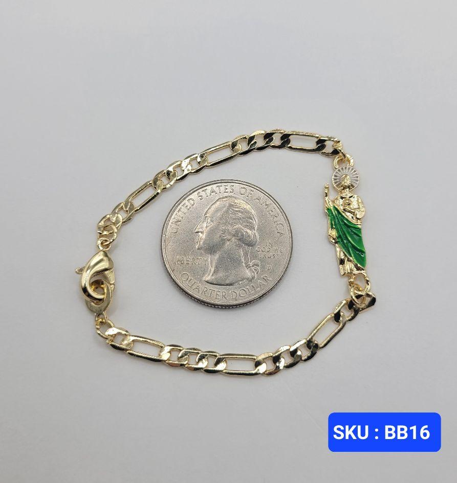San Jude Bracelet Laminated-Gold Green & Gold Color 6 Inches Adjustable Size for Small Kids Babies Comfortable Everyday Wear Versatile Design SKU BB16