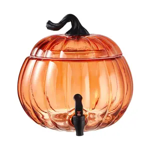 1.5-Gallon Glass Beverage Dispenser with Orange Pumpkin Design