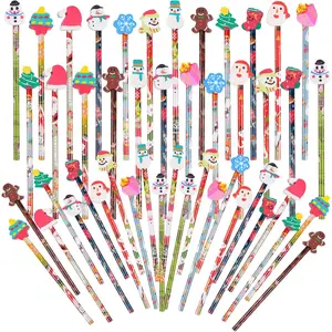 100 Christmas Pencils Reindeer & Snowflake Wooden Pencil Set Includes Giant Snowman & Christmas Tree Erasers Christmas Stationery Pencils Christmas Supplies