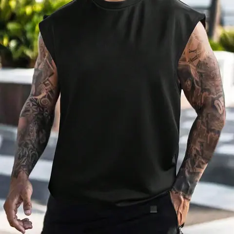 Men's Basic Plain Solid Round Neck Sleep Tank Top, Regular Fit Casual Comfy Sleeveless Pajama Top for Summer, Women's Sleepwear