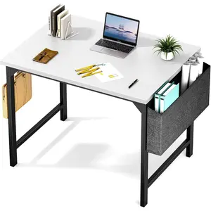 Computer Desk - 32 Inch Small Office Writing Work Study Student Teacher Home Bedroom Desk Organizer Headphone Hook Without Wheels - White
