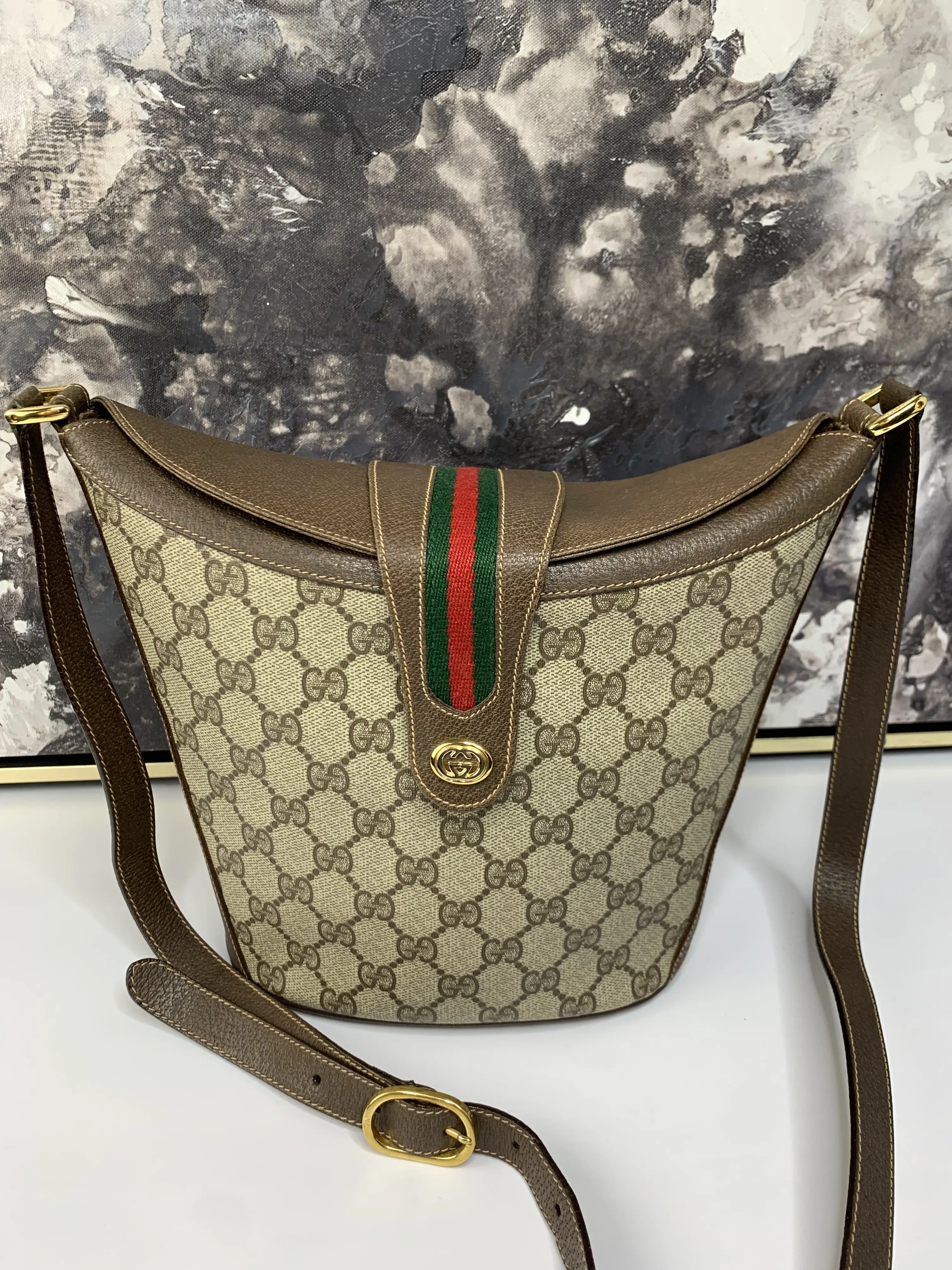 Pre-owned GUCCI canvas Crossbody Bags Sherry Line Bucket Crossbody