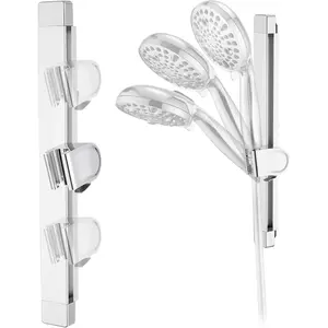 Height & Angle Hand Shower Bracket Customizable, Heavy-Duty Metal Showerhead Mount, Drill-Free Wall Mounted Holder with Sticky Adhesive, Perfect for Home Bath & RV, Chrome