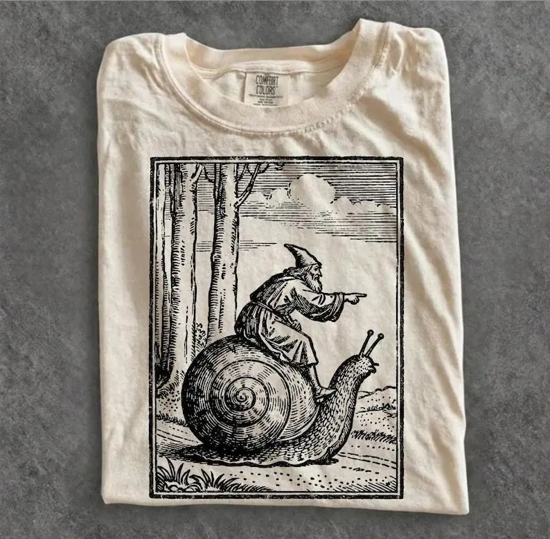Comfort Colors Retro Medieval Snail Rider Graphic T-Shirt, Vintage 90s Renaissance Fantasy Tee, Funny Meme Shirt, Y2K Grunge Gift