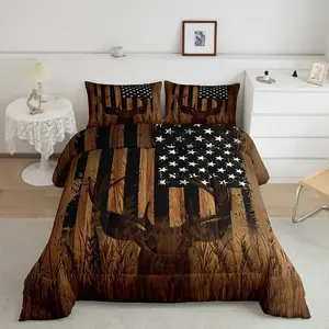Deer Hunting Comforter Set,American Flag Bedding Set for Bedroom Decor,Cute Deer Comforter,Western Farmhouse Duvet Set