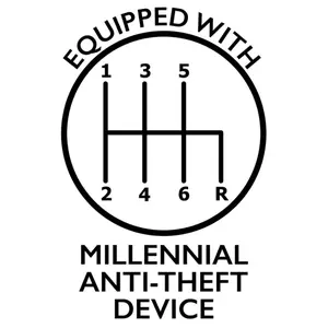 Discipline Decals Equipped With Millennial Anti-Theft Device Decal - Manual Shift Sticker for Cars Laptops & More - Fade & Weather Resistant Vinyl Finish