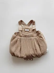 Autumn Winter Newborn Baby Boy Girl Cotton Bib Overall, Korean Style Plaid Warm Crawling Suit, Unisex Toddler Clothes
