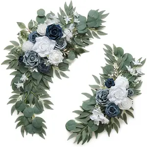 High-End Indigo Floral Wreath, Table Runner/ Fireplace Decor, Artificial Silk Flowers & Leaf Vines, Durable Reusable