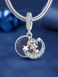 New Original Silver Plated Charm DIY Beaded Sun Moon Star Blue Star Safety Chain Pentagram Pattern Crescent Moon Shining Night Sky Five Star Galaxy Beaded Women Perfect Chioce DIY Jewelry Making Kit Suitable for Starry Sky Theme Party Night Event