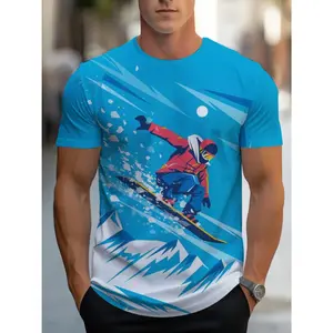 Men's Snowboarder Graphic T-Shirt - Vibrant Mountain Adventure Design, Casual Tee, Regular Fit Durable Fabric, Machine Washable - Ideal Gift for Ski & Outdoor Enthusiasts, Adventure Clothing, Dynamic Print Shirt, Comfortable Casualwear