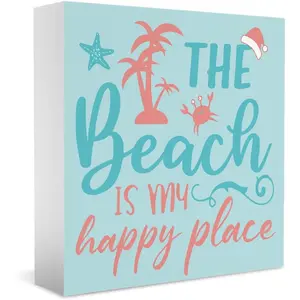 Beach Coastal Christmas Decorations for Home Beach House Coastal Beachy Christmas Decor for Office Indoor Home Room Table Kitchen Bathroom Bedroom Wooden Sign 5x5 inch