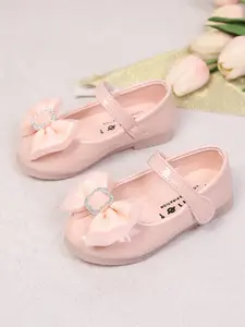 Girls' Shiny PU Leather Shoes with Bow Knot, Soft Sole Princess Style, Versatile Flat Shoes for Parties and Daily Wear, Flat Bottom Shoes