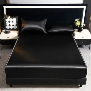 Luxury Top Fitted Sheet Set, Soft Silk Pillowcase Bedding, Breathable Anti-Wrinkle Cover, Multiple Colors Available