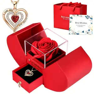 Elegant 2-Piece Rose Gift Box Set with Heart Charm, Ideal for Wife Lover Friend Grandma, Perfect for Birthdays Valentines Xmas Anniversary Gifts