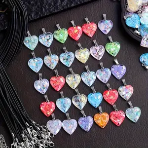 10pcs Resin Peach Heart Sparkling Colorful Pendant Necklace Set -5pcs Pendants+5pcs Necklaces, perfect for Holiday and Celebration Gifts, perfect for Gifting