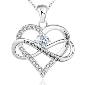 New Cubic Zirconia Infinity & Heart Pendant Necklace with 'I Love You for Always and Forever' Engraving Soulmate Gift gifts women