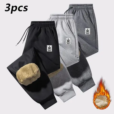 Men's Sports Casual Pants - Autumn Winter Thick Warm Fleece-Lined Polyester Sweatpants with Floral Print, Elastic Drawstring Waistband, Solid Color, Machine Washable for Cold Weather Outdoor Use, Sohochic