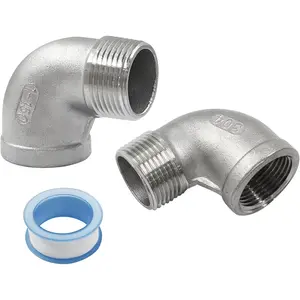 2Pcs 304 Stainless Steel 90 Degree Elbow Fittings, 1" NPT Female x Male Threaded Pipe Fittings Cast Pipe Fittings with Tape for Garden Marine Plumbing Industrial