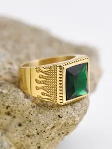 Hip Hop Male Ring Luxury Gold Color Multi-Color Gemstone 316L Steel Waterproof Flame Pattern Band Party Wedding Statement Ring