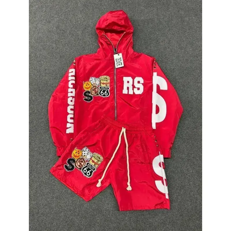 Unisex Retro Zipper Loose Versatile Street Fashion Hooded Two-Piece Set – Casual Essential with Retro Lettering