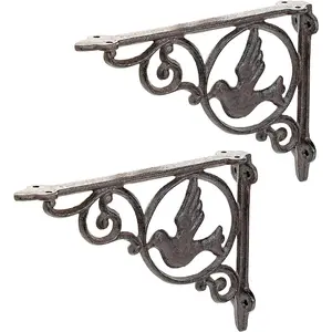 9.2 Inch Cast Iron Rustic Brown Brackets for Shelves, 2 count  Metal Decorative Angle Support Doorway Bracket, Heavy Duty Victorian Shelves Corbels, Wall Mounted Floating Shelf Bracket