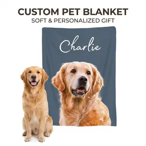 StellarPaws Personalized Fur Blanket Custom Pet Photo Throw Blanket with Name Elegant Portrait Style Meaningful Gift for Dog Lovers Soft Flannel Throw
