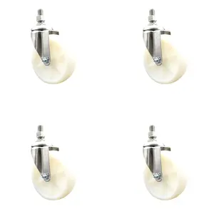 Nylon Swivel Stem Caster Set of 4 with 5 Inch Caster Wheels - 1/2" Threaded Stems - 316 Stainless Steel Casters - Includes 4 Swivel Casters - Service Caster Brand