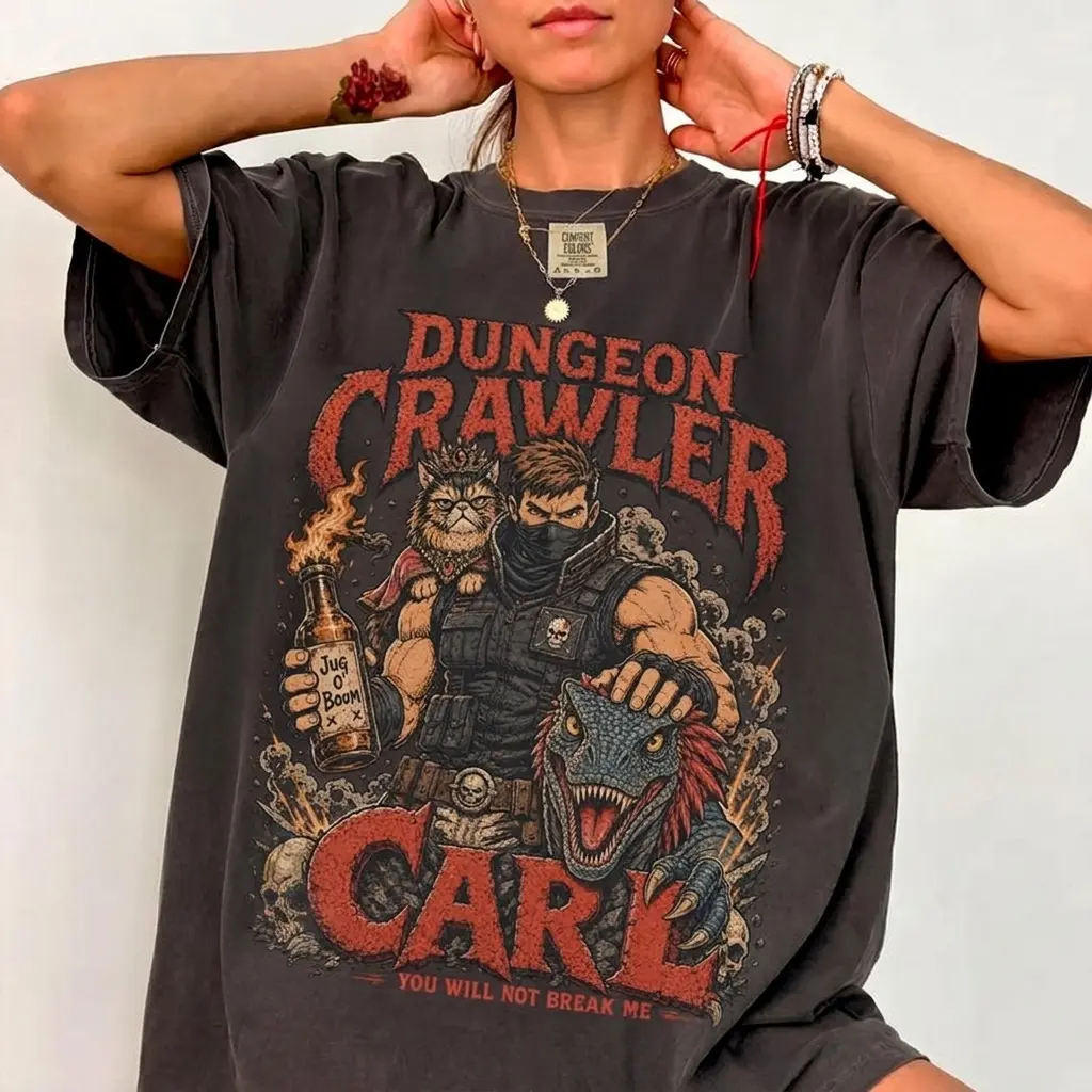Comfort Colors Dungeon Crawler Carl Shirt - Retro Princess Donut and Mongo Graphic Tee, Vintage Book Lover T-Shirt, Creative Fantasy Novel Merch Apparel Top
