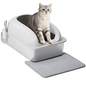 Stainless Steel Cat Litter Box, 11.8" High Walls Prevent Leaks & Scatter, Includes Scoop and Mat, Rust-Resistant Easy Clean Box for Large Cats